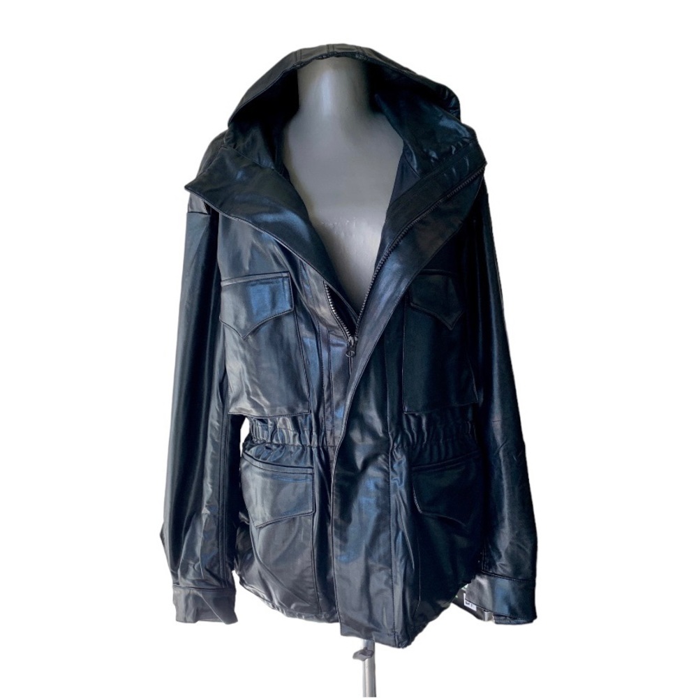 Norma Kamali Short Cargo Black Foil Hoodie